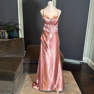 Women’s Pink Full Length Prom Party Dress Criss Cross Straps Leg Slit Size 4